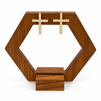 Aros Topo Cruz Perlas - Baño de Oro 18K1