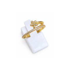 Anillo Doble, Flor con Circones - Baño de Oro 18K
