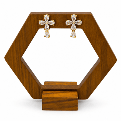 Aros Topo Cruz Piedra - Baño de Oro 18K