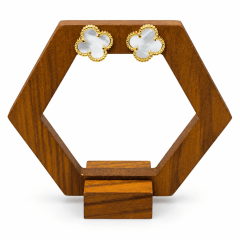 Aros Topo Trébol Nácar - Baño de Oro 18K