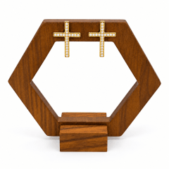 Aros Topo Cruz Perlas - Baño de Oro 18K