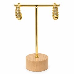 Aros Estriados con Circones, Tipo C - Baño de Oro 18K