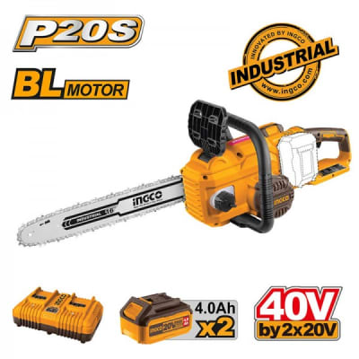 MOTOSIERRA BL INDUSTRIAL + 2 BAT 4AH Y CARG RAP DOBLE 40V/16'' INGCO (CGSLI401682)