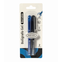 Bolígrafos Gel Borrables Artel – Azul y Negro, 2 Unidades