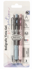 Bolígrafos Gel Artel Sensation – 3 Unidades Azul, Negro y Rojo