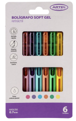 Bolígrafos Gel Artel Pastel Office – Blíster 6 Colores