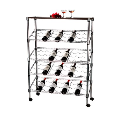 Cava Metálica Cromada de 5 Niveles Con Cubierta de Madera