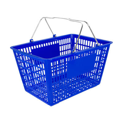 Canasto Plástico Con Manillas Metálicas Color Azul