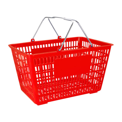 Canasto Plástico Con Manillas Metálicas Color Rojo