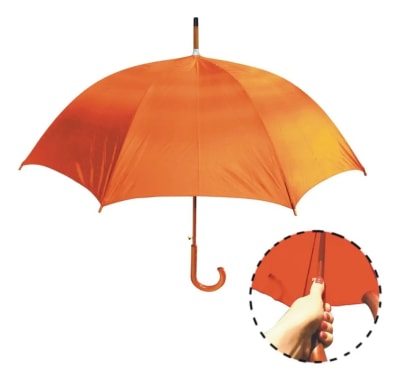 Paraguas con Mango Curvo de Madera Naranja