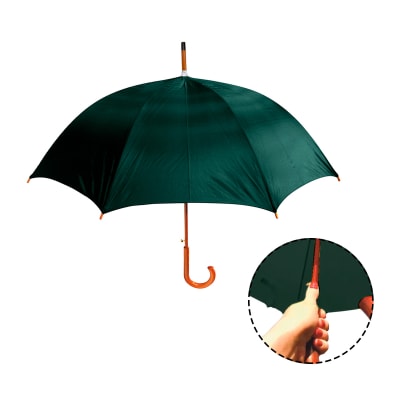 Paraguas con Mango Curvo de Madera Verde