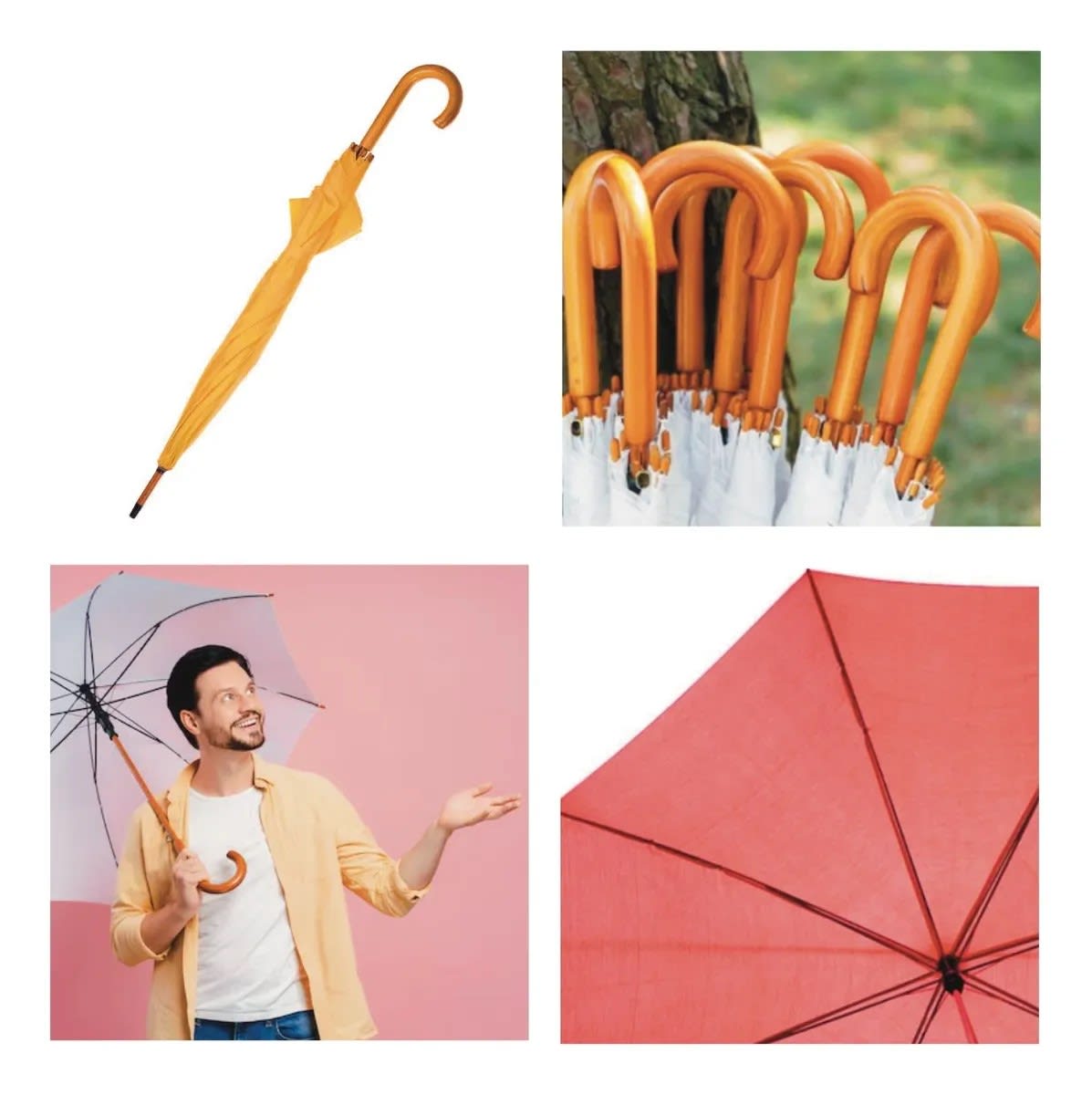 Paraguas con Mango Curvo de Madera Naranja3