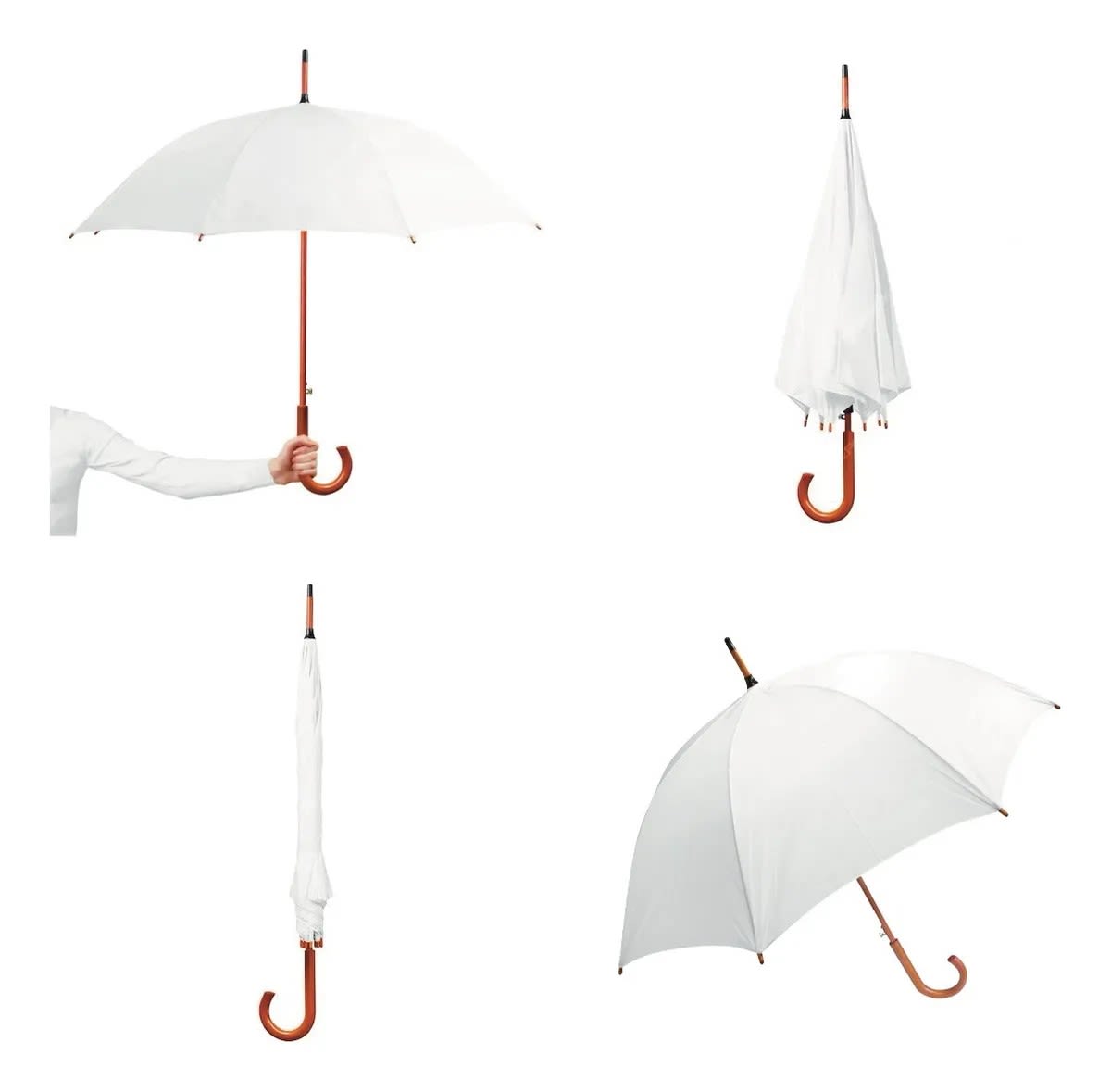 Paraguas con Mango Curvo de Madera Blanco3