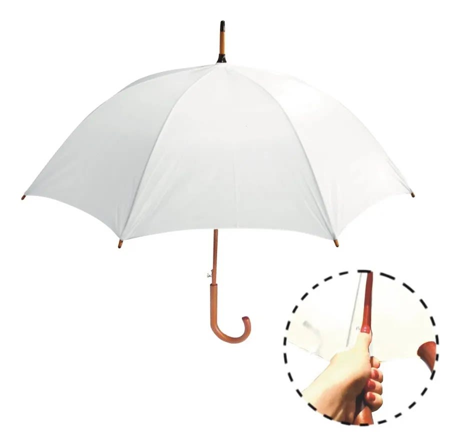 Paraguas con Mango Curvo de Madera Blanco1