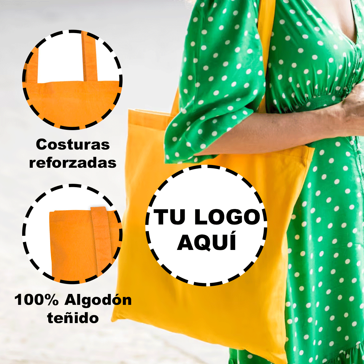 Pack 5 unidades Bolsa 100% Algodón 39x42 - Naranjo2