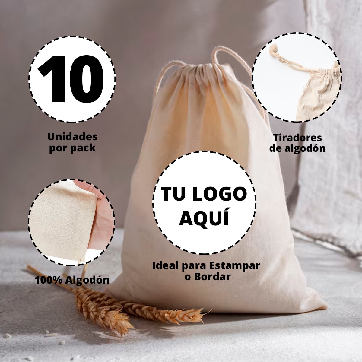 Pack 10u Saco Algodon 120gr - Crudo2