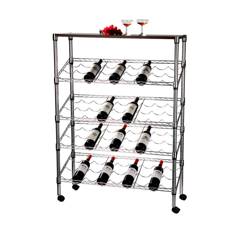 Cava Metálica Cromada de 5 Niveles Con Cubierta de Madera1