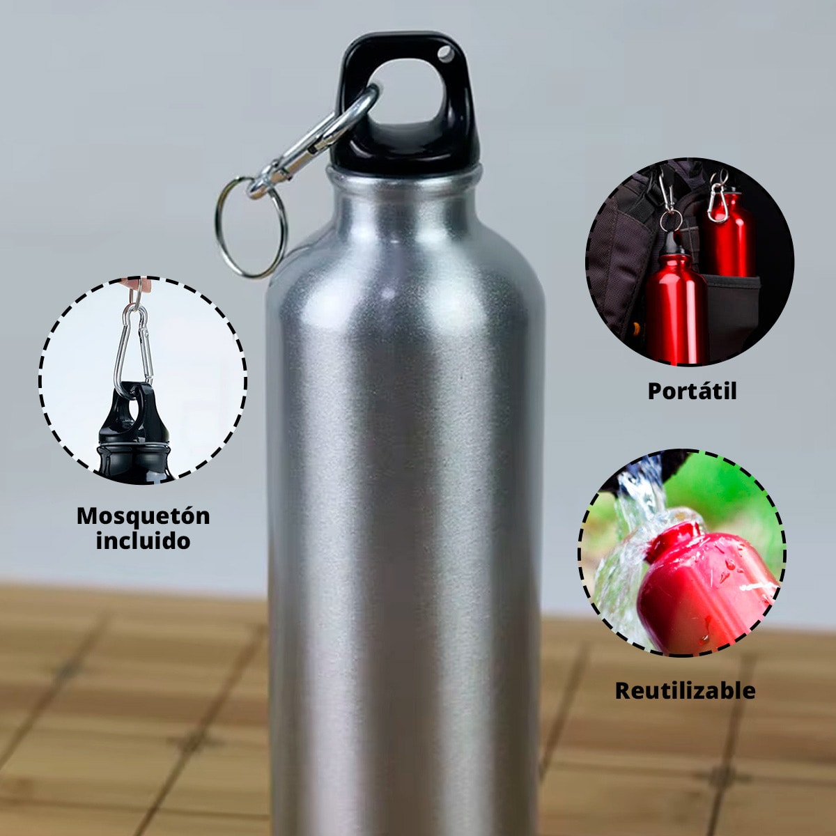 Pack x5 Botella Aluminio 800ml - Negro3