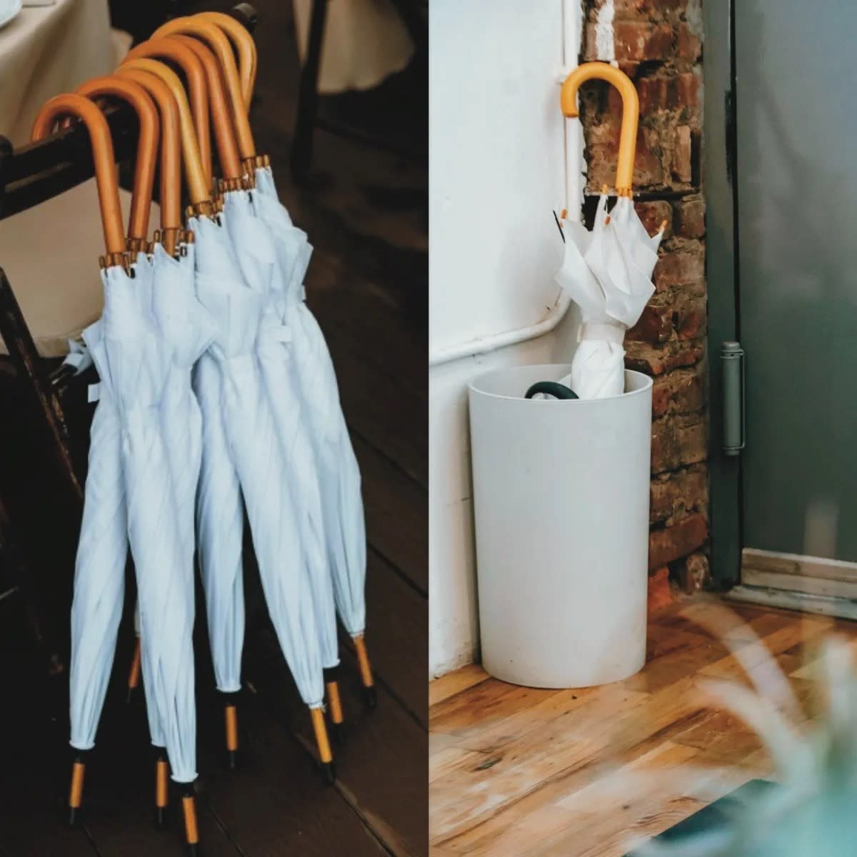 Paraguas con Mango Curvo de Madera Blanco4