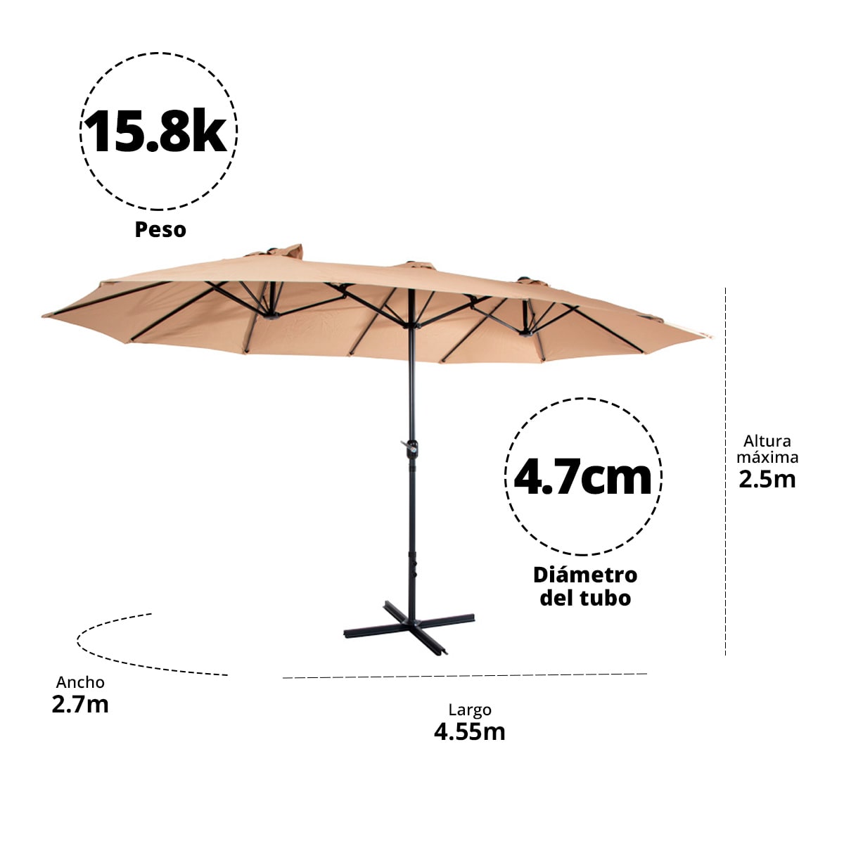 Quitasol Ovalado Doble Modelo Twins Color Beige3