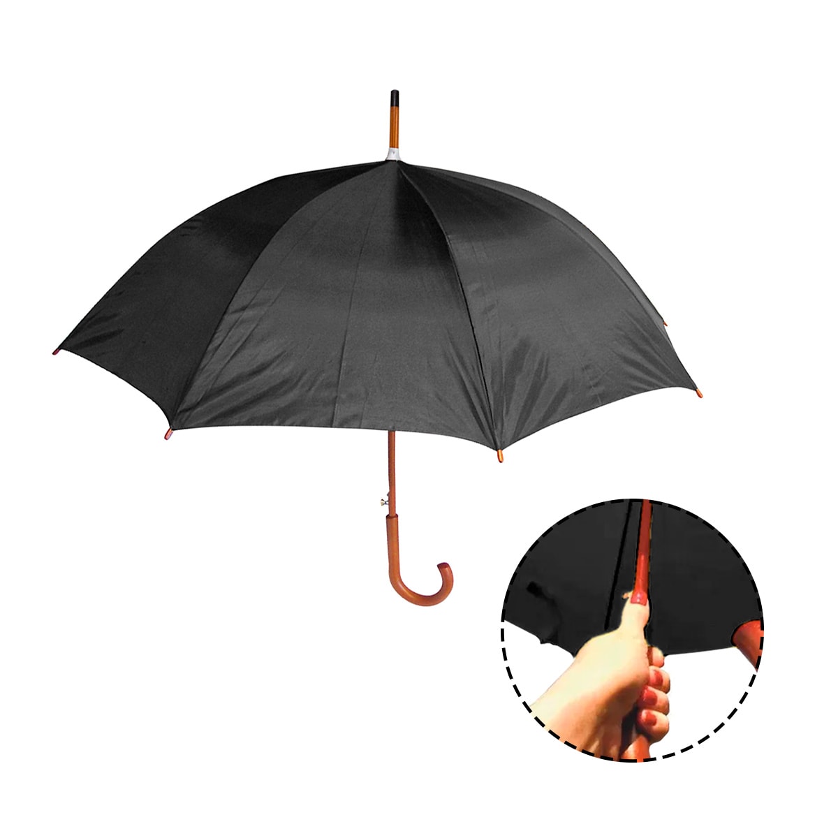 Paraguas con Mango Curvo de Madera Negro2