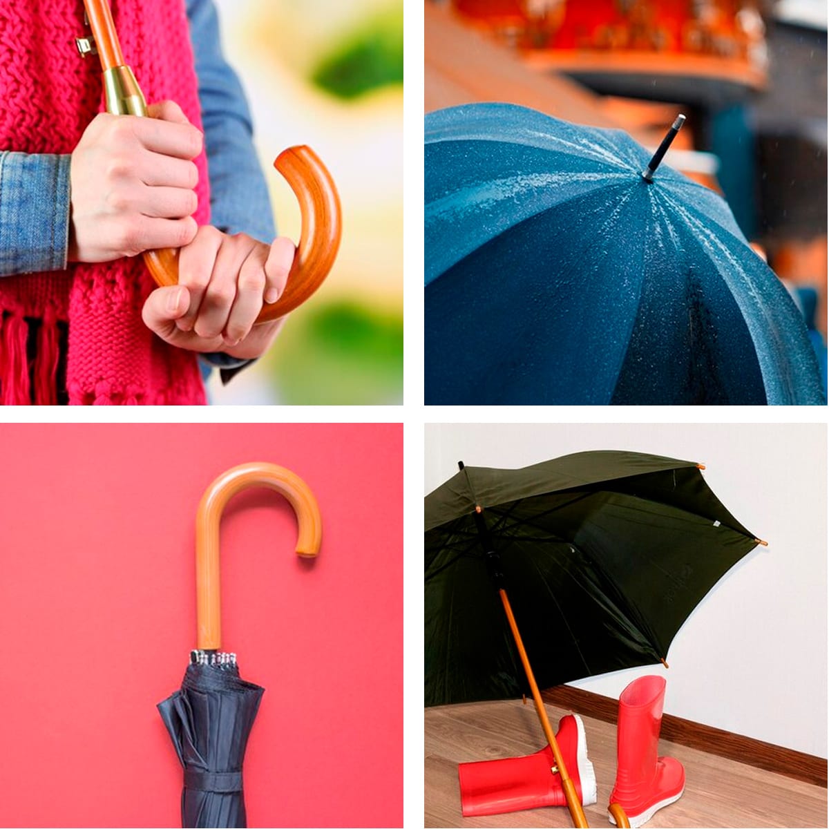 Paraguas con Mango Curvo de Madera Blanco5