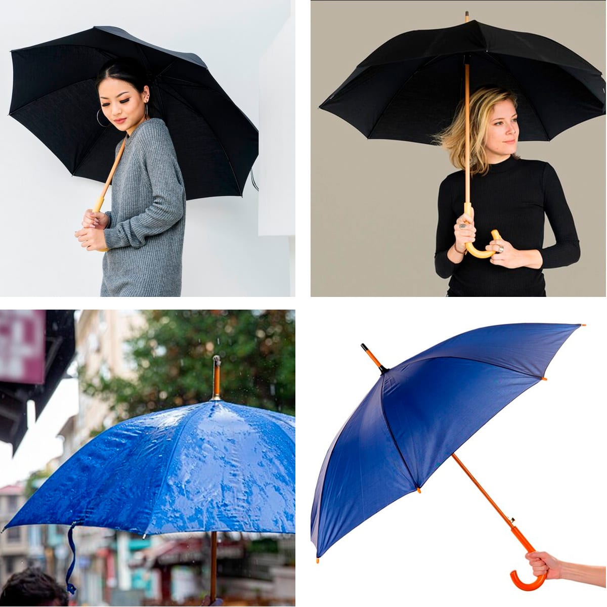 Paragua con Mango Curvo de Madera Azul3