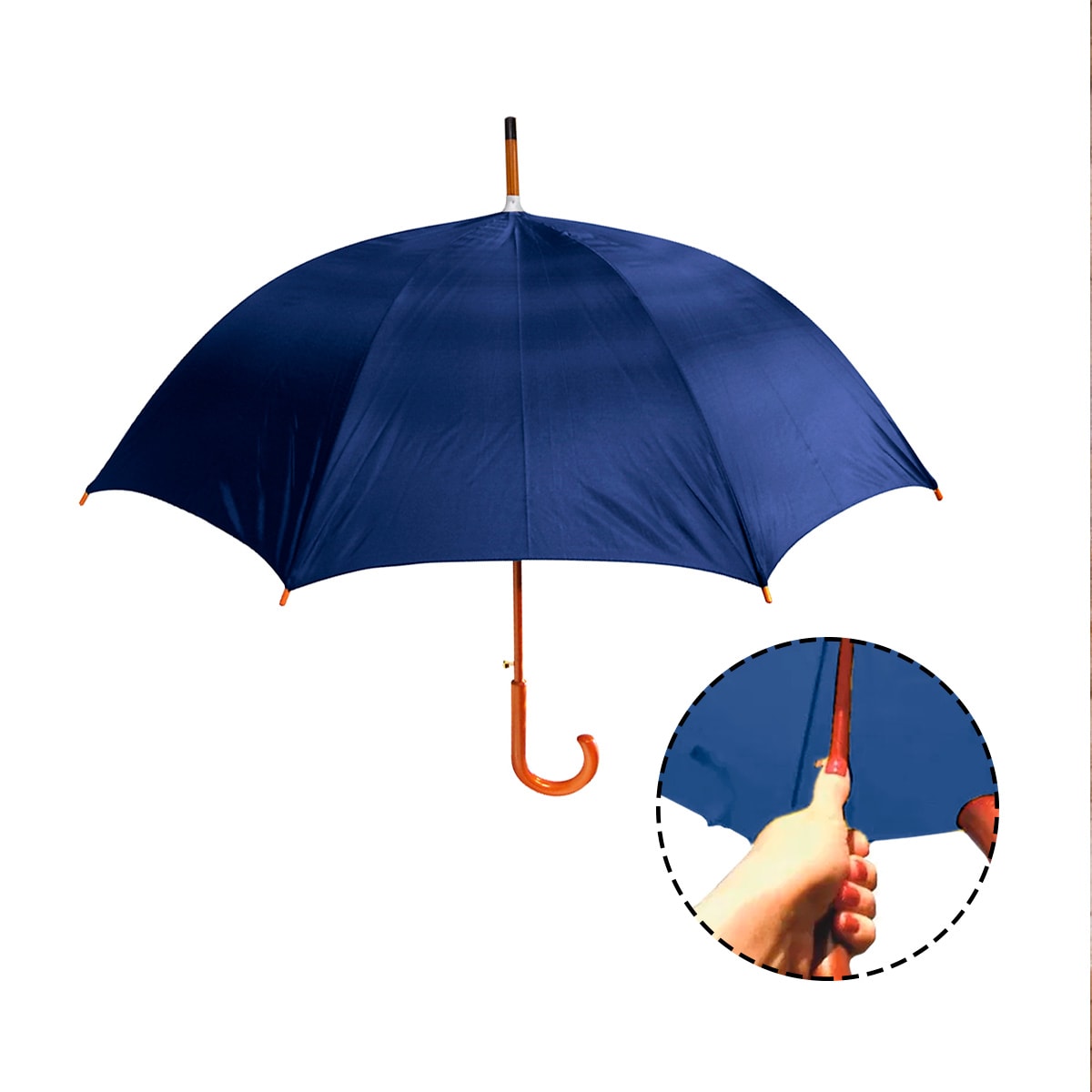 Paragua con Mango Curvo de Madera Azul4