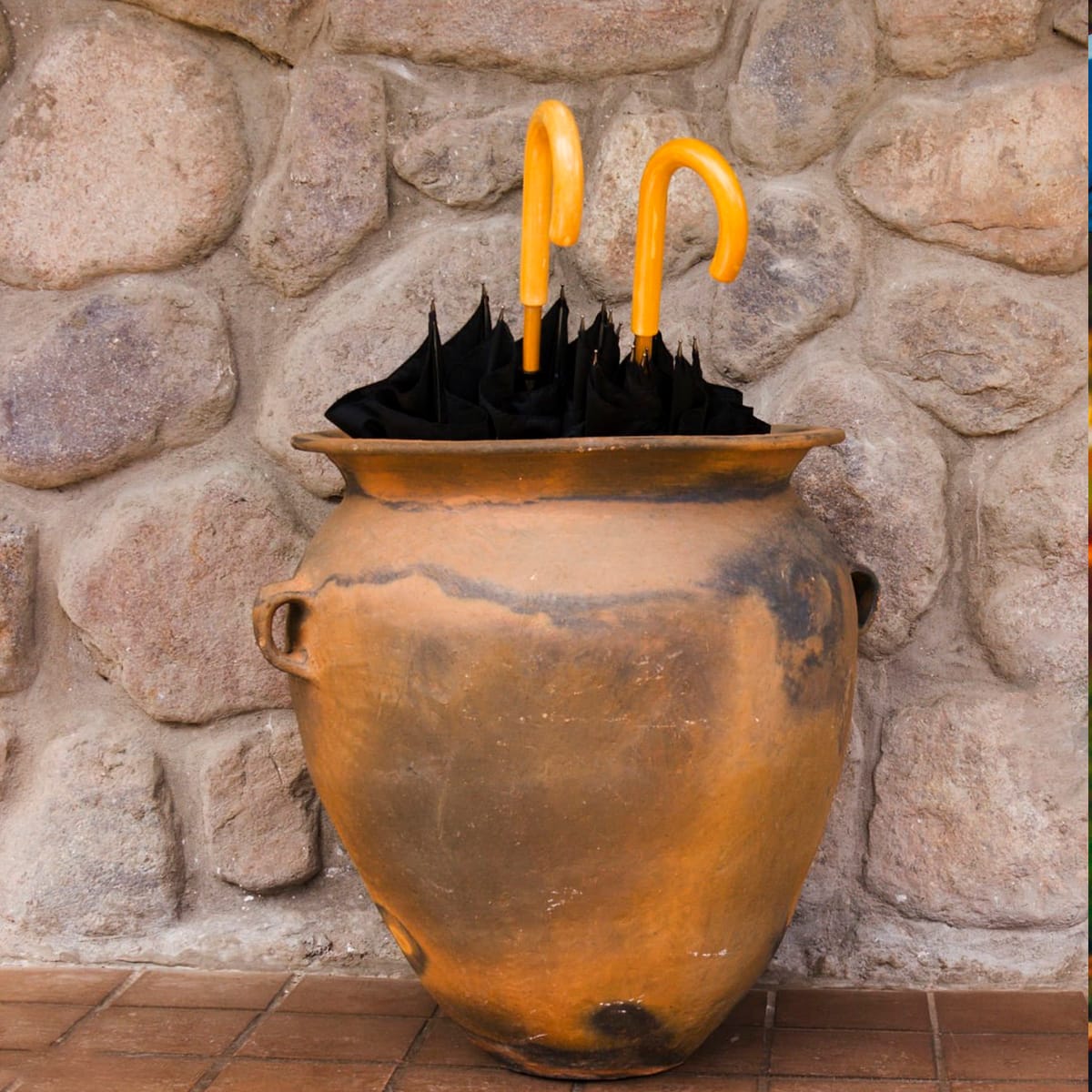 Paraguas con Mango Curvo de Madera Naranja5