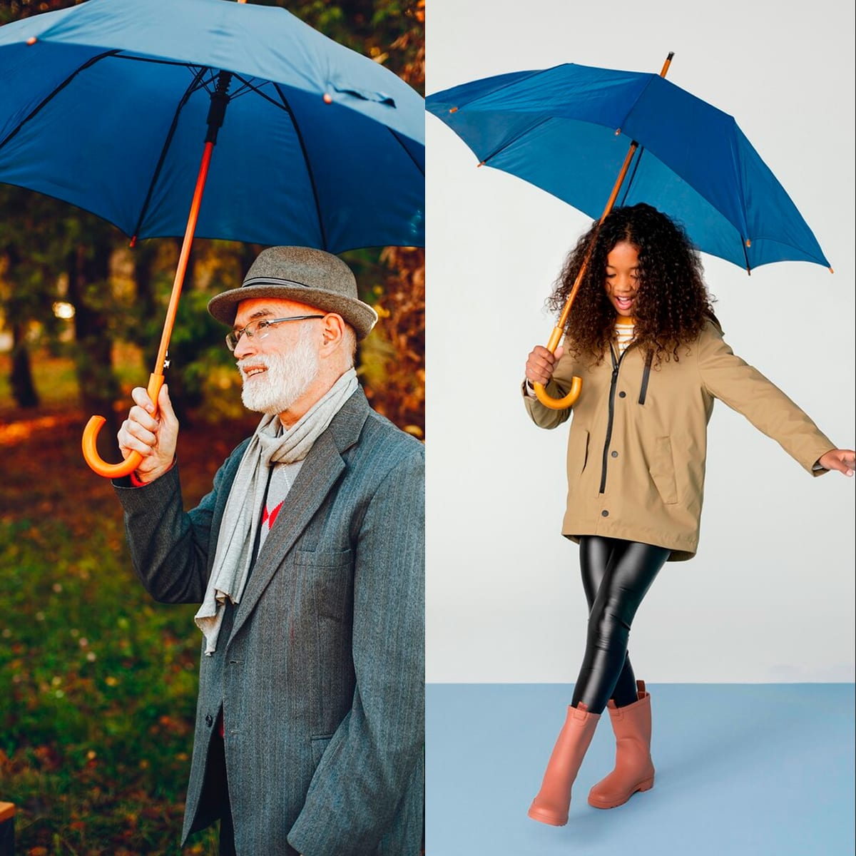 Paraguas con Mango Curvo de Madera Verde6