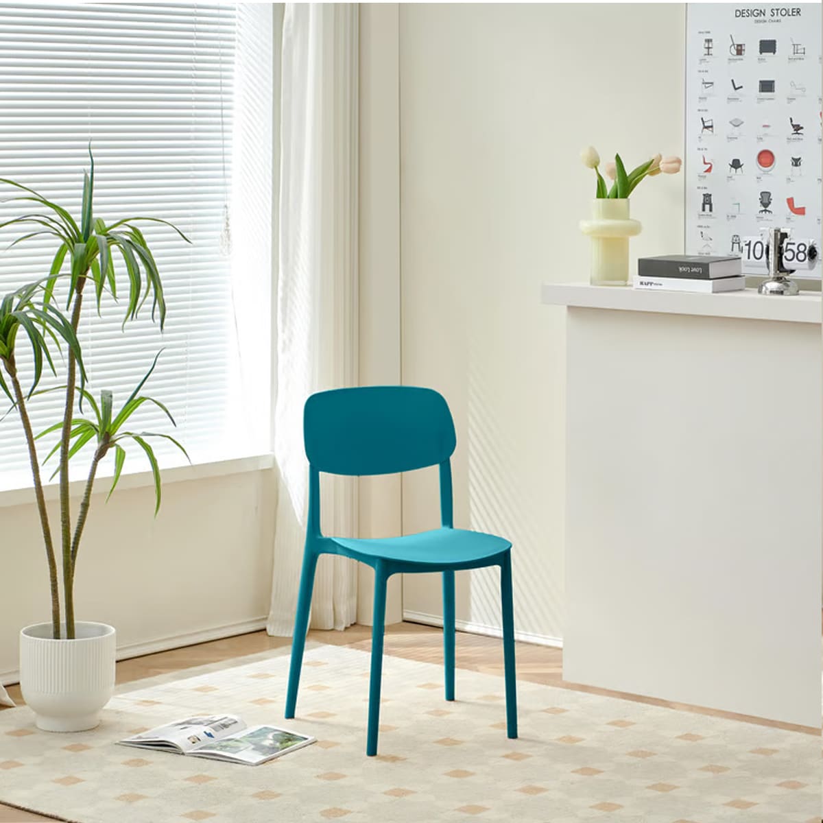 Silla Apilable Plastico Rigido Azul4