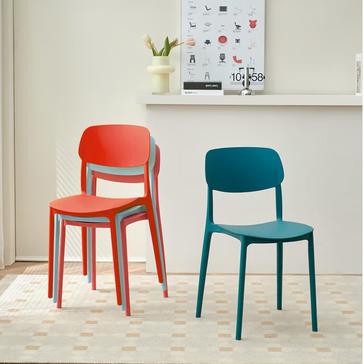 Silla Apilable Plastico Rigido Azul5