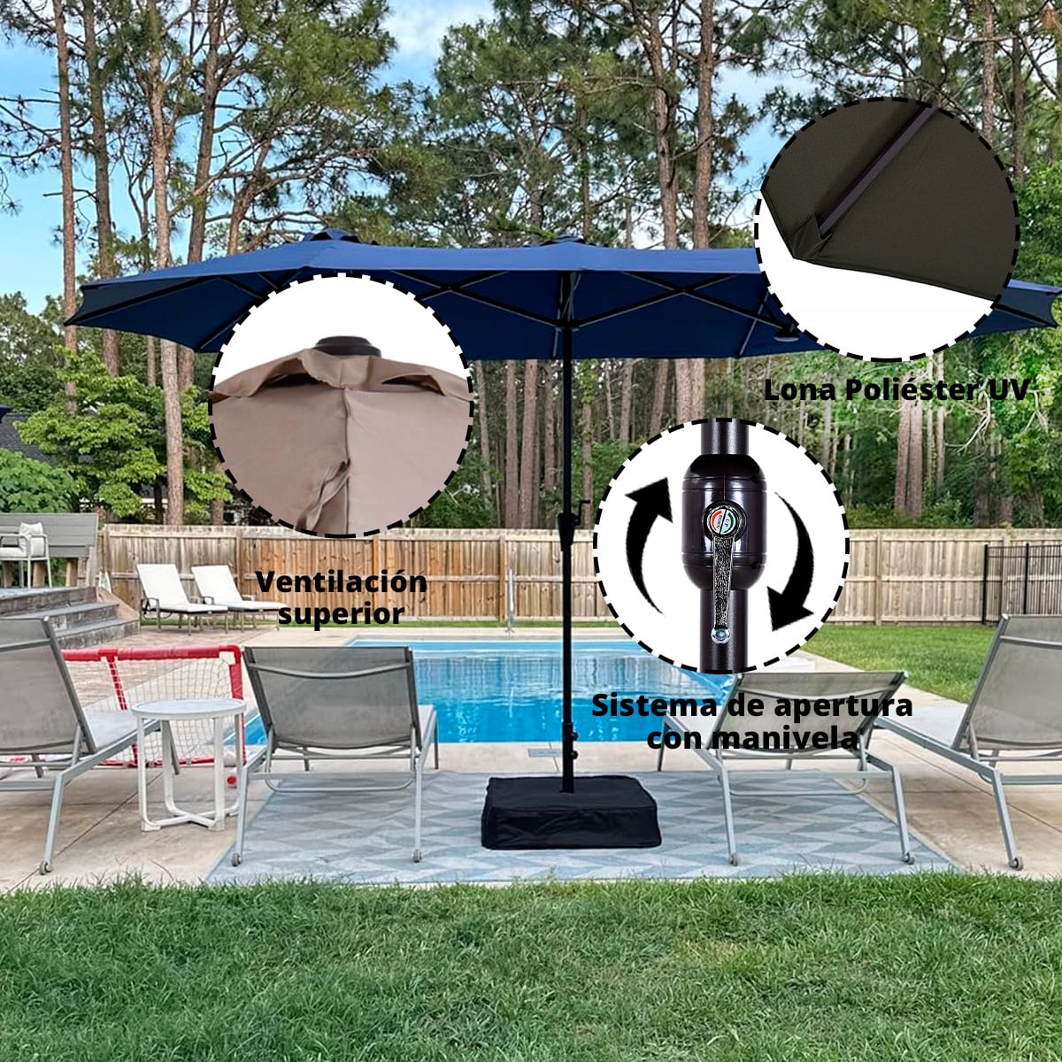 Quitasol Ovalado Doble Modelo Twins Color Negro2