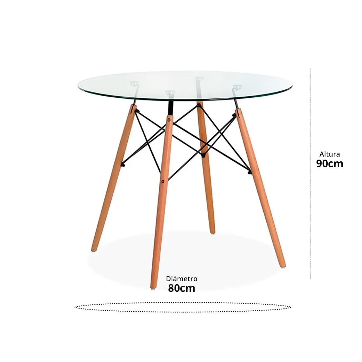 Mesa Eames Cubierta de Vidrio diam 80 cm3