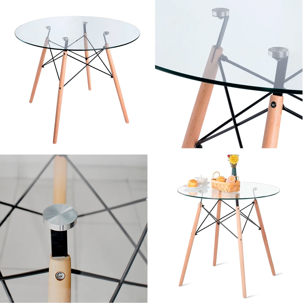 Mesa Eames Cubierta de Vidrio diam 80 cm4