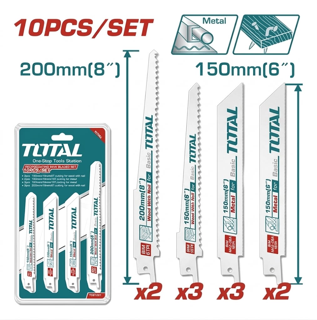 Set Hojas Sierra Sable Para Madera Metal 10pz1