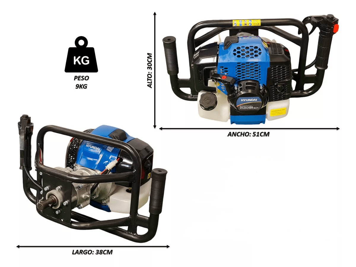 Ahoyador a Combustión Hyundai 52cc – Potente Barreno con Brocas de 10, 15 y 20 cm | Modelo 82HYTGD5202