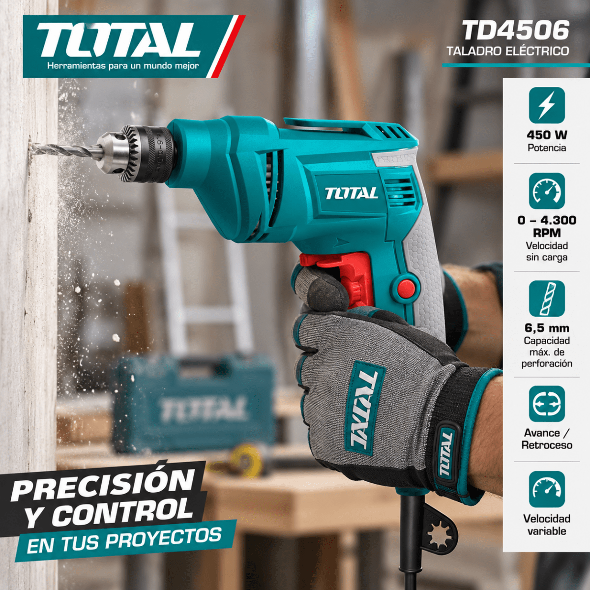 Taladro Eléctrico 450W 6,5 mm TOTAL1