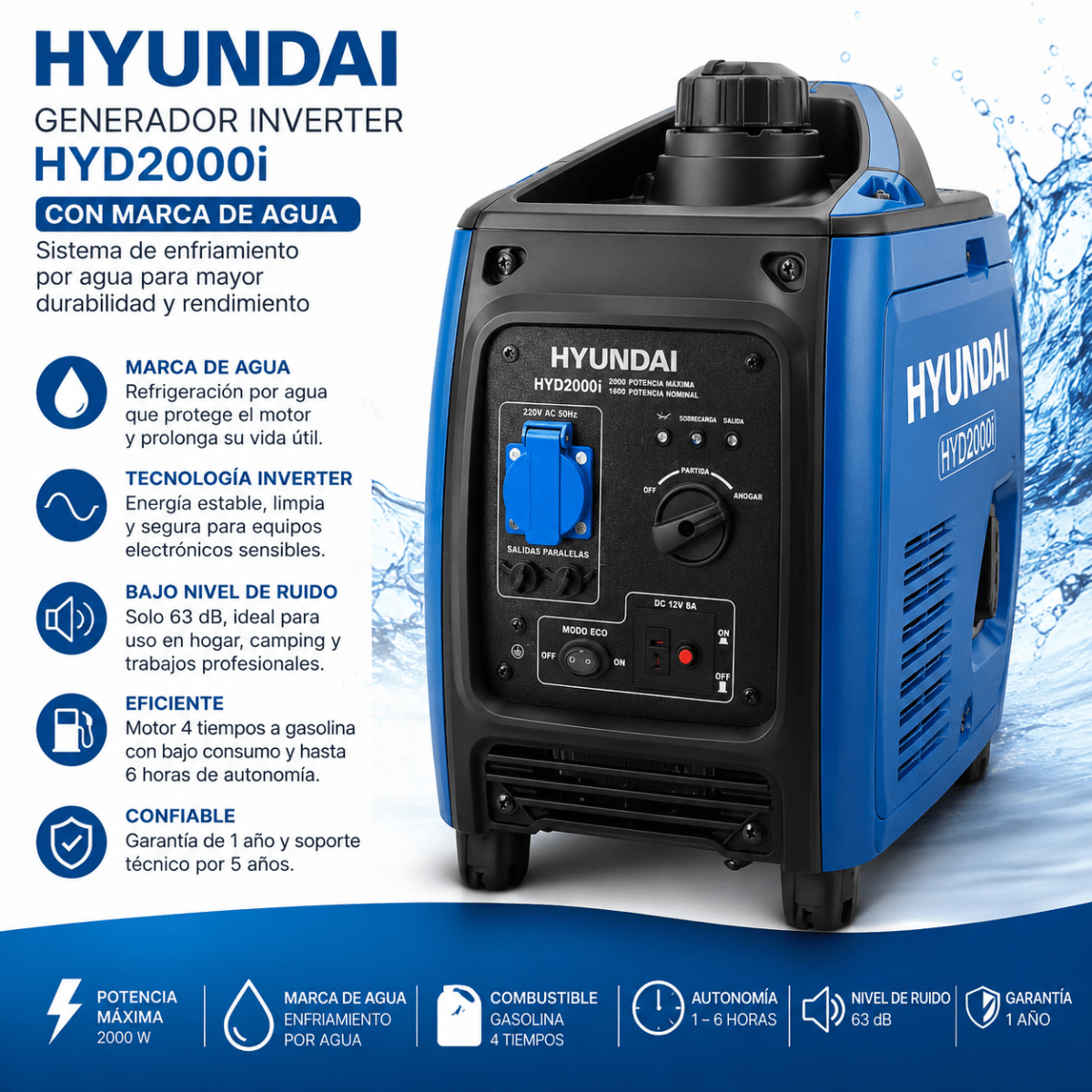 Generador Portátil Inverter Hyundai 2000W2