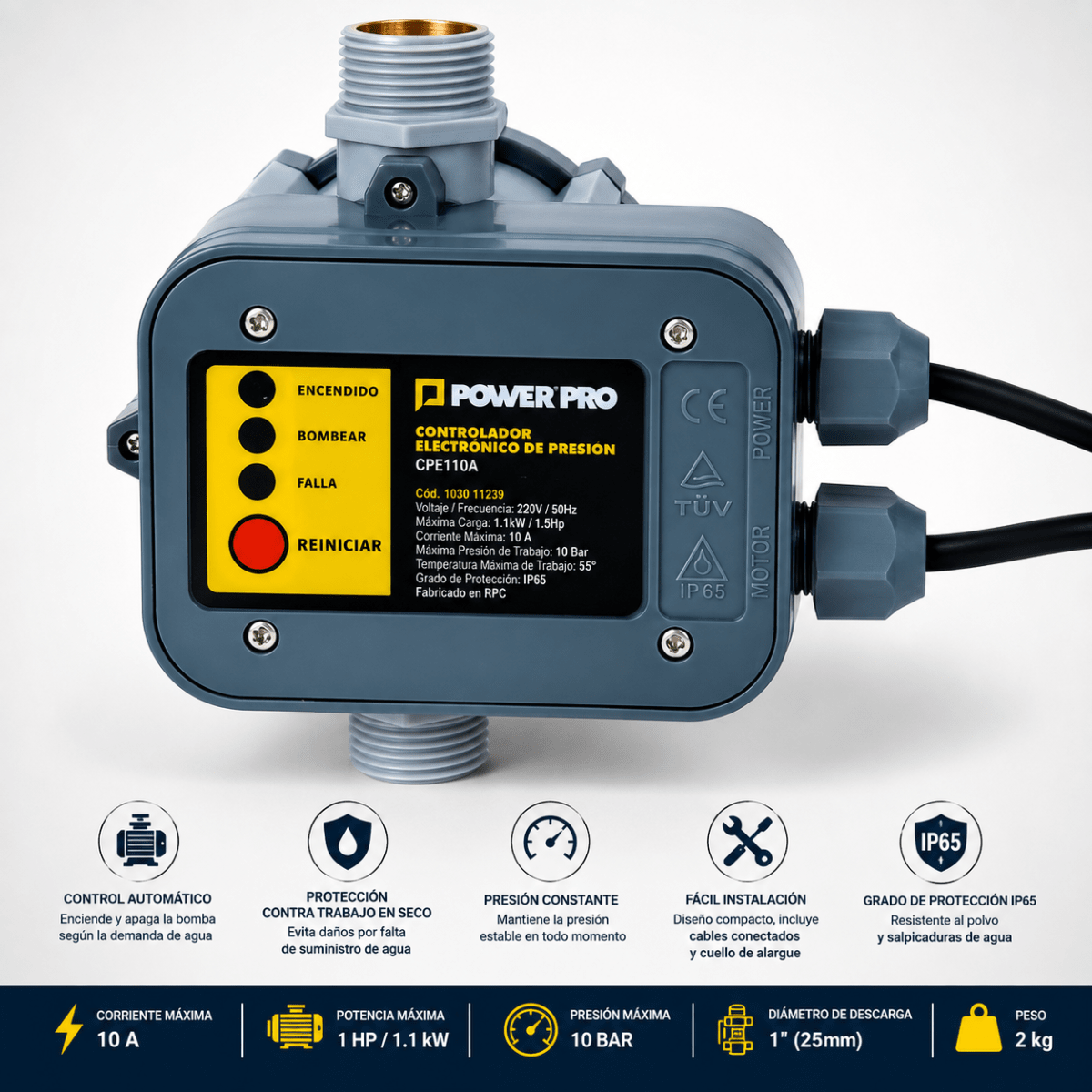 Controlador Electrónico de Presión 1HP CPE110A Power Pro3