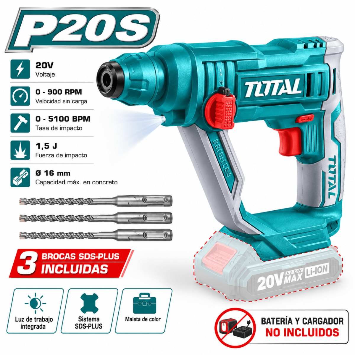 Rotomartillo Inalámbrico Litio-Ion 20V Total2
