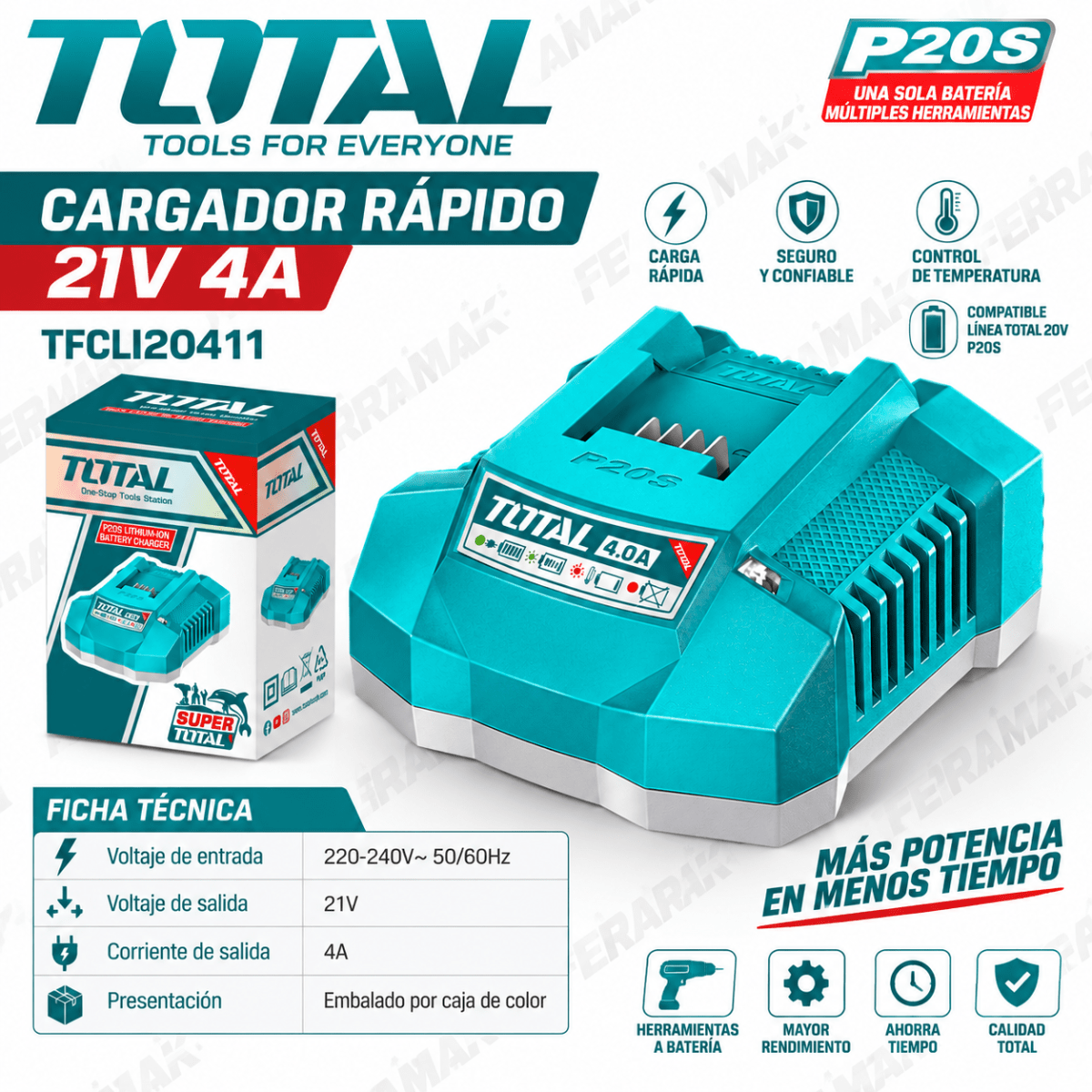 Cargador de Bateria Inteligente 20V 4A Total1