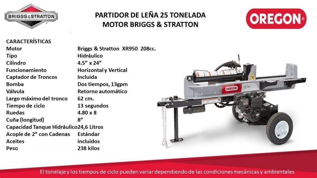 Partidora de Leña Hidráulica Oregon 25 Ton 65 cm Briggs & Stratton3