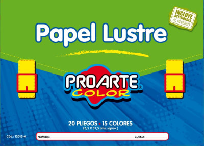 ESTUCHE PAPEL LUSTRE PROARTE 20 HOJAS 15 COLORES