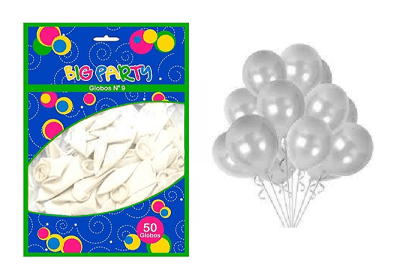 GLOBO N°9 PERLADO PLATEADO 50 UNIDADES