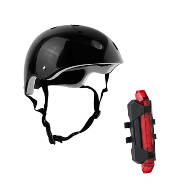 Casco skate negro + luz bici rapi x roja