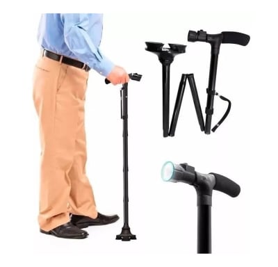 Bastón ortopédico plegable de aluminio con luz ajustable