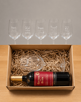 Caja Día Del Padre: Copa grabada + Vino + Caja