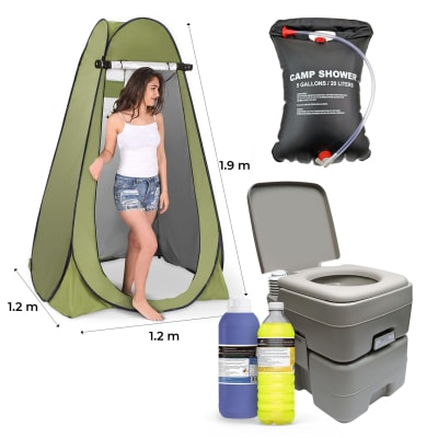 Portatil Baño Químico 20l + Caseta+ 2 Liquidos + Ducha Solar