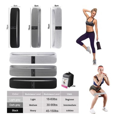 Set 3 bandas elásticas negro/gris/blanco/Forcecl